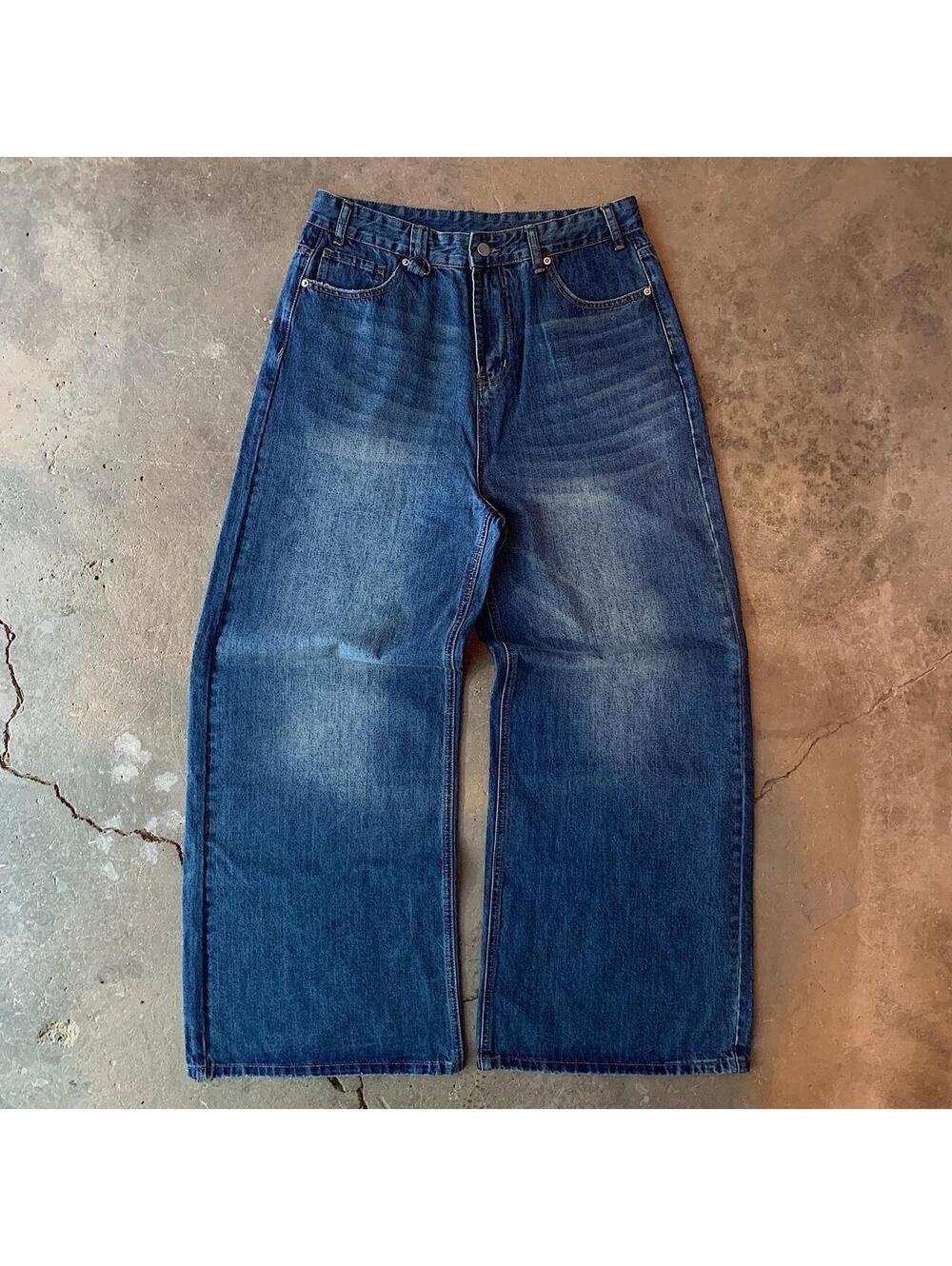Vintage Cyber baggy y2k urban wide leg faded blue wash denim skater jeans 2000s - Picture 8 of 8